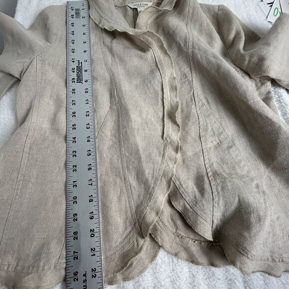 Forth & Towne Linen Allegory Womens Jacket Medium Beige Open Front Lightweight - Picture 8 of 8